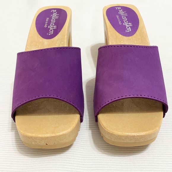 Vintage 90s Y2K Xhilaration Italy Purple Suede Plastic Chunky Heel Sandals - Picture 5 of 10